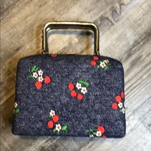 Vintage Cherry Fabric Box Style Purse